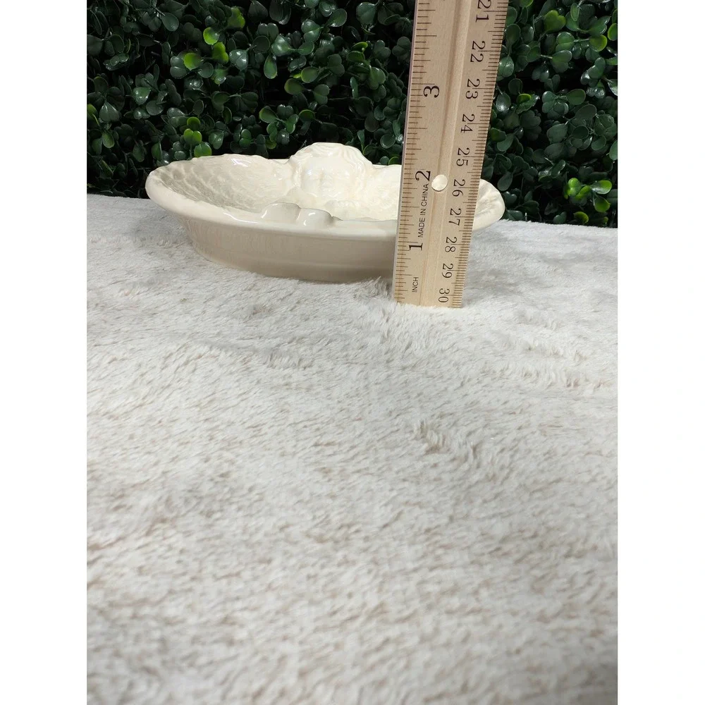 Vintage Cream Ceramic Cherub Angel Soap Dish Peach Tone Winged Decorative Tray